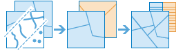 Three-part diagram that combines two or more layers into one and shows an accompanying table Three-part diagram that combines two or more layers into one and shows an accompanying table